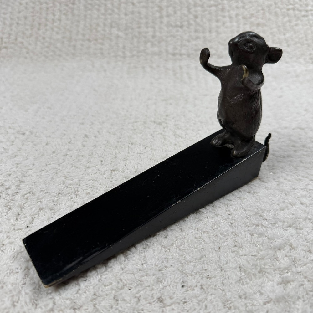 Vintage Cast Metal Mouse Doorstop Standing Figurine Black Wedge Heavy Duty Decor - Picture 1 of 5